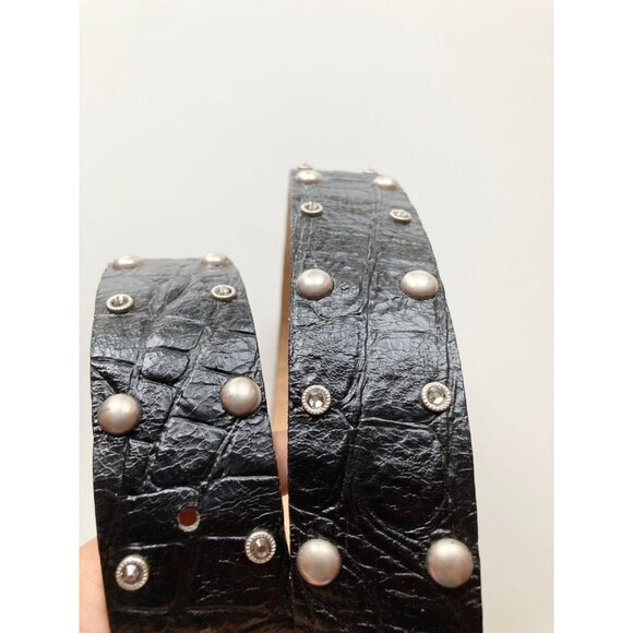 LEATHEROCK USA Black Croc Studded Rhinestone Fleur De Lis Hip Belt, Size L36 - Picture 7 of 13